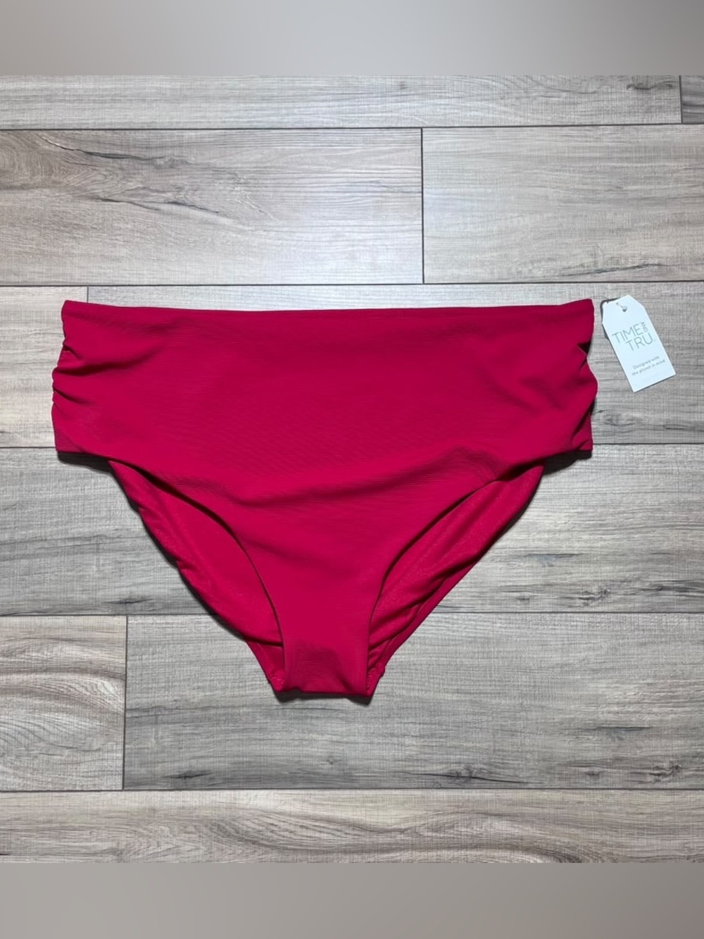 Time and Tru Womens High Waist Ribbed Swim Bottom Size 3X (24W-26W) Classic Red